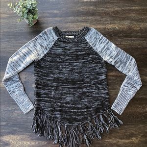Hollister Black & White Marled Fringe Sweater